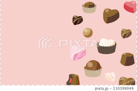 Illustration of pink heart-shaped chocolates lined up for Valentine's Day 110399049