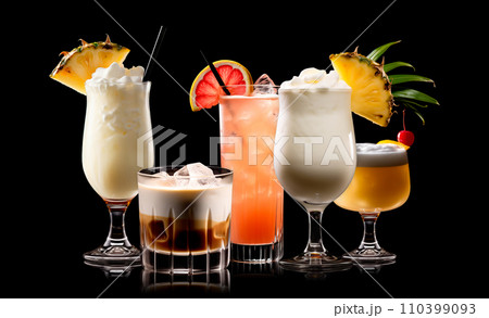 Set and collection of classic alcohol cocktails or mocktail isolated on white background with fresh summer fruits 110399093