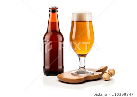 Beer in glass and beer bottle on a white background. Mugs with drink like Ipa, Pale Ale, Pilsner, Porter or Stout 110399247