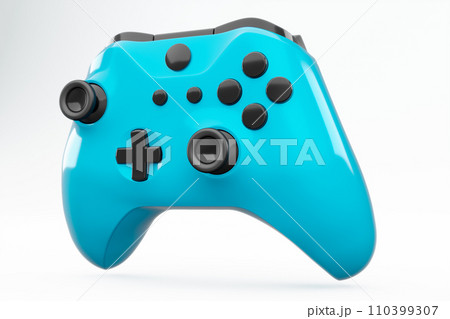 Realistic blue azure video game joystick or gamepad on white background Realistic blue azure video game joystick or gamepad on white background 110399307