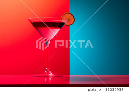 Margarita cocktail in salt-rimmed glass with lime on vibrant background Margarita cocktail in salt-rimmed glass with lime on vibrant background 110399384