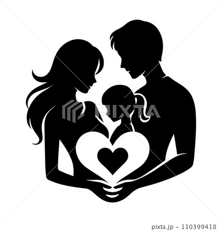 family silhouette isolated over white background editable vector illustration 110399418