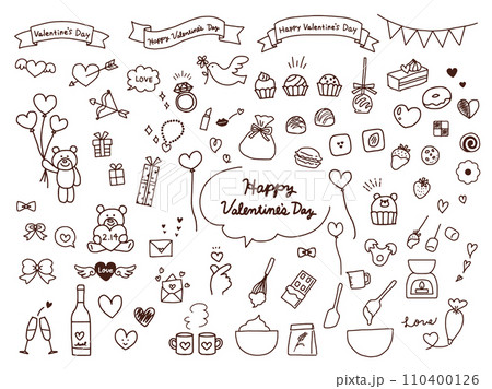 バレンタインデーのかわいい手書きイラストセット バレンタインデーのかわいい手書きイラストセット 110400126