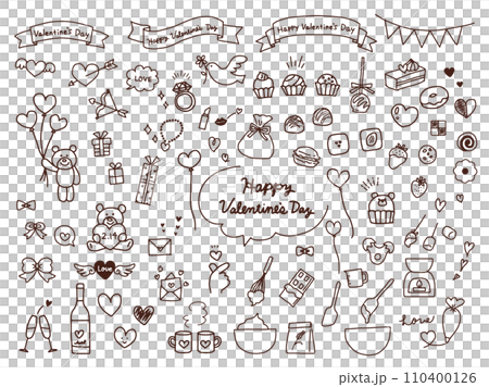 バレンタインデーのかわいい手書きイラストセット バレンタインデーのかわいい手書きイラストセット 110400126