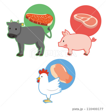牛肉豚肉鶏肉のイラスト 110400177