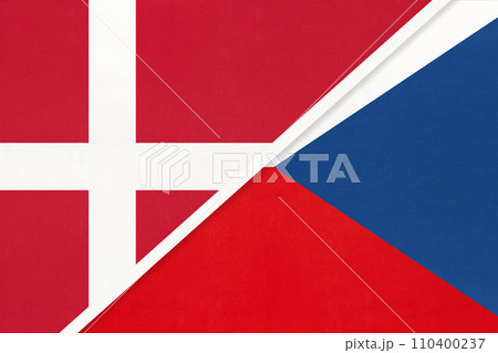 Denmark and Czechia, symbol of country. Danish vs Czech Republic national flags. Denmark and Czechia, symbol of country. Danish vs Czech Republic national flags. 110400237