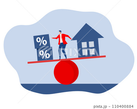 Business House Interest Rates Balance And Loan Percentage Financial interest rate and mortgage rate concept, with percentage icon on scale. Business House Interest Rates Balance And Loan Percentage Financial interest rate and mortgage rate concept, with percentage icon on scale. 110400884