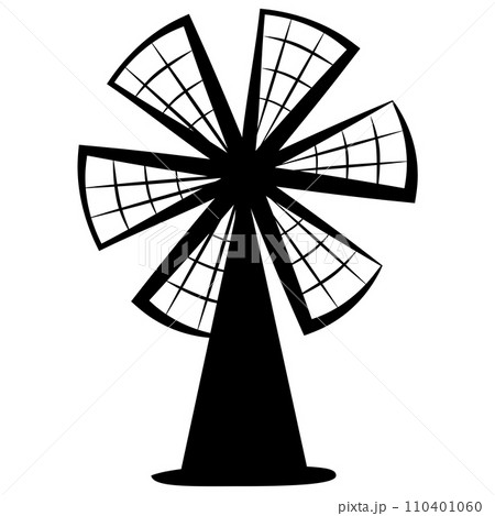 Windmill silhouette isolated on white background. Clipart. 110401060