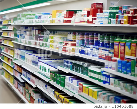 Happy Beautiful pharmacist in a pharmacy shop drug store 110401089