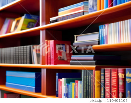 Blurry books on a bookshelf 110401105