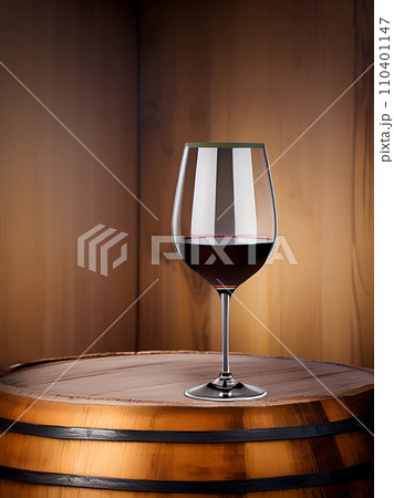 wine in a glass on a wine barrel wine in a glass on a wine barrel 110401147