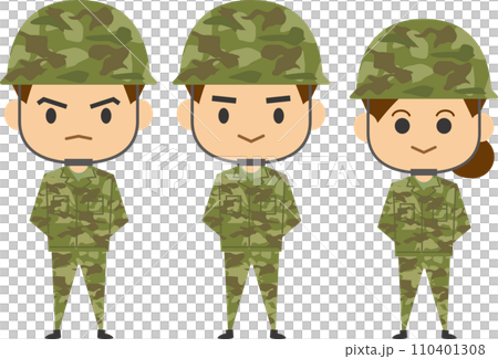 Image illustration of the Self-Defense Forces standing side by side (men and women set) 110401308