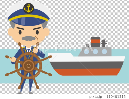 舵を取る船長と船のイメージイラスト 舵を取る船長と船のイメージイラスト 110401313