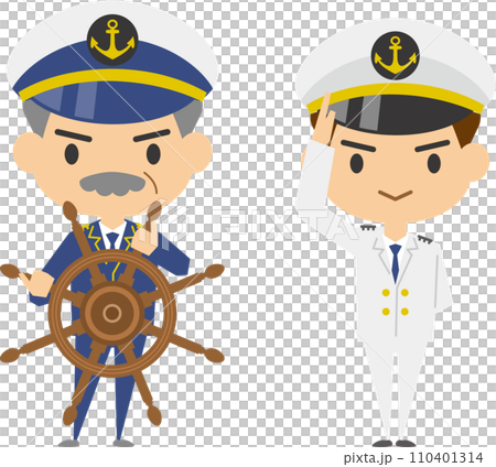 Image illustration set of captain and sailor at the helm Image illustration set of captain and sailor at the helm 110401314