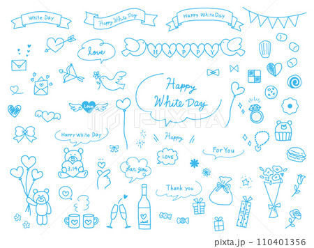 ホワイトデーのかわいい手書きイラストセットのイラスト素材