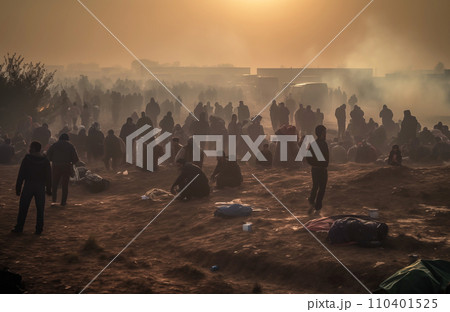 Migrants cross the border illegally. Refugees crossing border. Migrants cross the border illegally. Refugees crossing border. 110401525