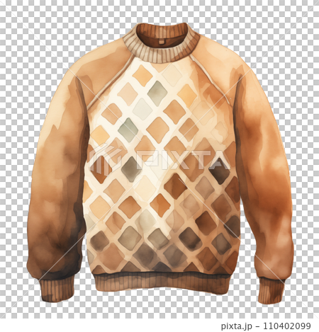 Colorful winter sweater, winter accessories, watercolor illustration 110402099