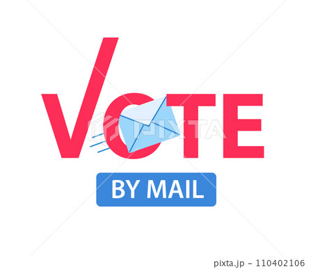 Vote by mail. Icon blue envelope with red word Vote. Vote by mail. Icon blue envelope with red word Vote. 110402106