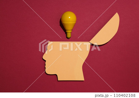 Paper human head with a light bulb Paper human head with a light bulb 110402108