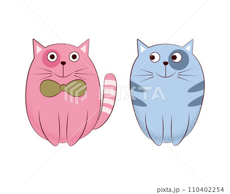 Cats. Cute cartoon cats in blue and pink. A children s illustration with a picture of funny cats. Vector illustration Cats. Cute cartoon cats in blue and pink. A children s illustration with a picture of funny cats. Vector illustration 110402254