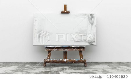 Generative ai illustration of Easel And Canvas Against White clean wall Generative ai illustration of Easel And Canvas Against White clean wall 110402629