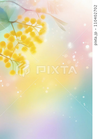 Spring mimosa flowers on blurred background, spring season concept. 110402702