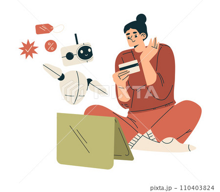 Artificial Intelligence with Woman Character Pay with Chatbot Vector Illustration 110403824