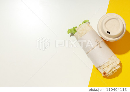 Tasty fast or homemade food concept - delicious shawarma 110404118