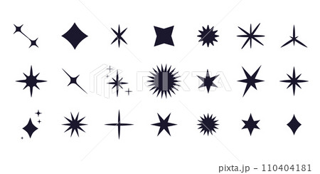 Set star sparkle silhouette y2k burst, geometry abstract shape isolated on white background. Collection futuristic hipster design elements 110404181