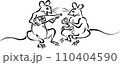 祝い酒で酒盛りをする鼠(鳥獣人物戯画風) 110404590
