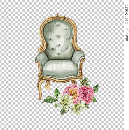 Watercolor rusty old elements and dahlia composition. Hand drawn illustration or a summer garden. Design for baby shower party, birthday, cake, holiday celebration design, greetings card,invitation. 110404629