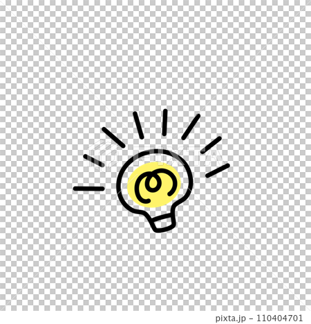 漫畫標誌。一個小燈泡象徵著靈感和實現。 漫畫標誌。一個小燈泡象徵著靈感和實現。 110404701