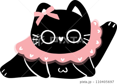 cute coquette aesthetic black cat with pink ribbon bow  110405697