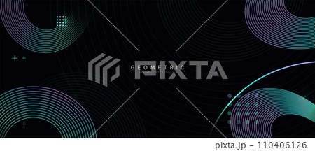 Abstract background with blue and purple geometric circle lines pattern. Minimal modern banner. Futuristic, digital technology. Banner, flyer,  cover, and brochure 110406126