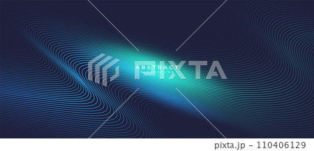Abstract blue wavy lines background. Futuristic, digital technology concept. Dynamic wave pattern. Minimal banner. Illustration vector 110406129