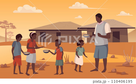 Cartoon Color Characters People and Hunger and Food Crisis Concept Flat Design Style. Vector illustration of Suffering from Starvation 110406195