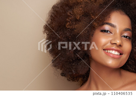 Beauty portrait of African American girl with afro hair Beauty portrait of African American girl with afro hair 110406535