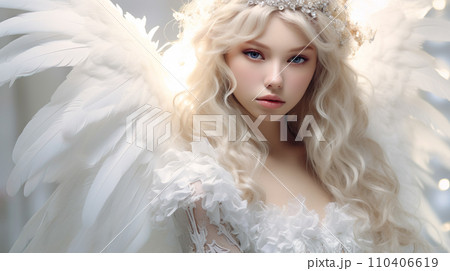 美しいプラチナブロンドの女性天使「AI生成画像」 110406619