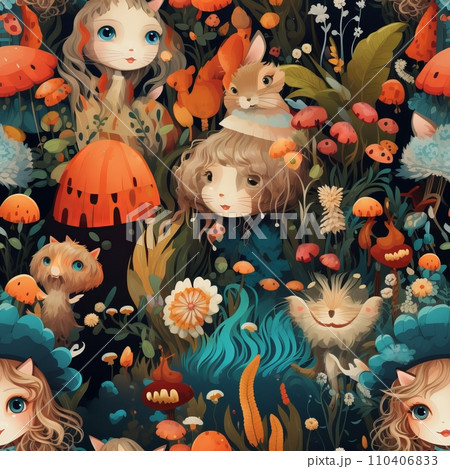 Seamless pattern with magical fairy-tale characters 110406833