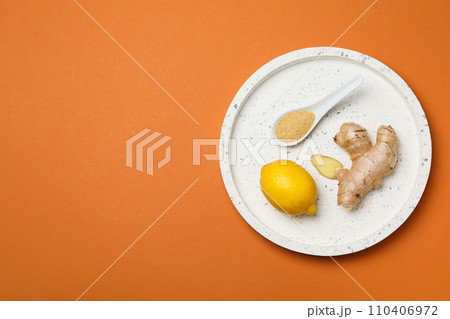 Seasoning and spices concept - ginger, homemade seasoning 110406972