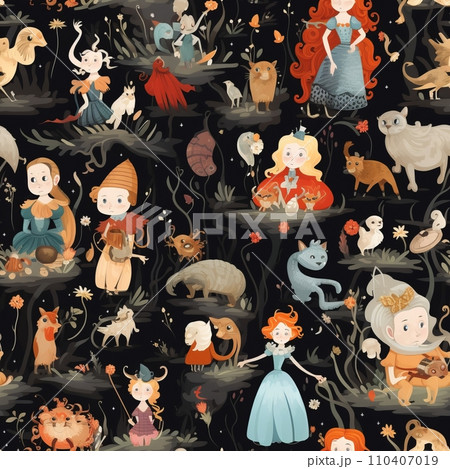 Seamless pattern with magical fairy-tale characters 110407019