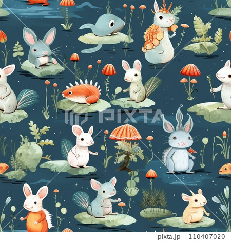 Seamless pattern of cute fairy tale animals 110407020