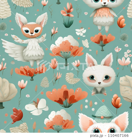 Seamless pattern of cute fairy tale animals 110407166