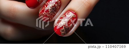 Women's red nail design 110407169