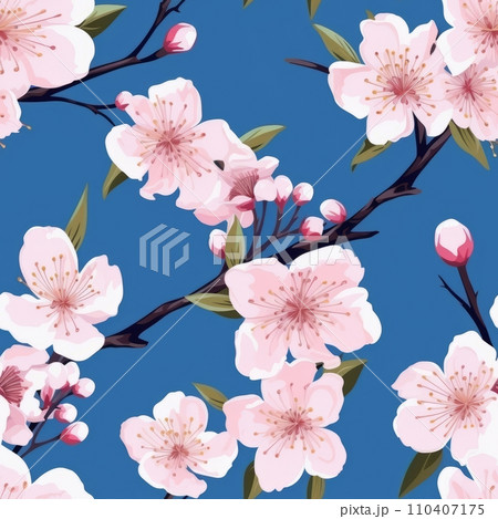 Seamless pattern with blooming peach flowers 110407175