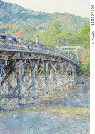 宮川にかかる伊勢神宮の橋 宮川にかかる伊勢神宮の橋 110407259