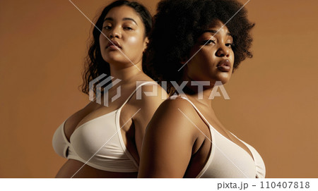 Body positive, self love and portrait of women...のイラスト素材 [110407818