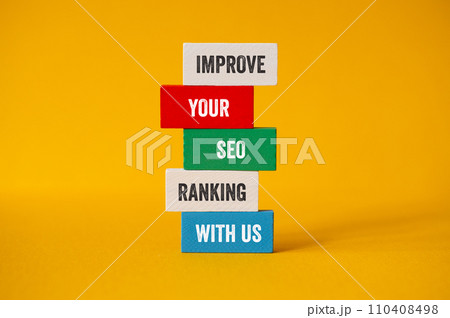 Improve your SEO ranking with us - word concept on building blocks, text Improve your SEO ranking with us - word concept on building blocks, text 110408498