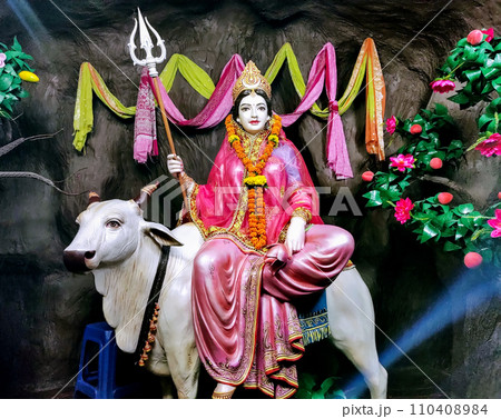 Goddess Shailputri Devi statue for the first Navadurga Goddess Shailputri Devi statue for the first Navadurga 110408984