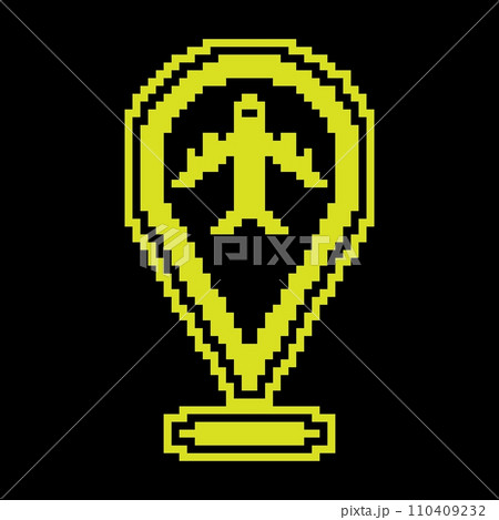 Checkpoint, civil aircraft Pixel silhouette icon. Airplane symbol for website. Black yellow vector Checkpoint, civil aircraft Pixel silhouette icon. Airplane symbol for website. Black yellow vector 110409232